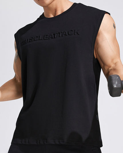 Summer Youth Fitness New Printed Cotton Wide Shoulder Vest For Men
