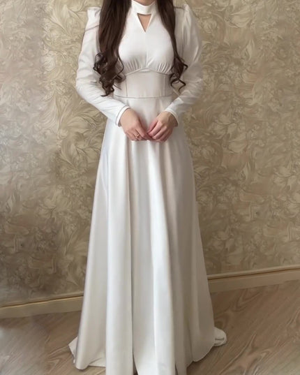 Solid Color High Neck Long Sleeve Maxi Dress