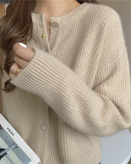 Women's Round Neck Knitted Cardigan Sweater Coat
