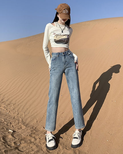 White Jeans Korean Style High Waist Stretch Cigarette Pants Small Cropped Straight Pants