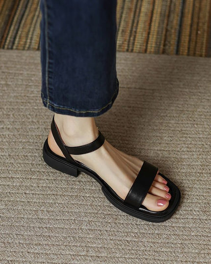 Women's Summer Flat Soft Sole Leather French Retro Platform Sandals