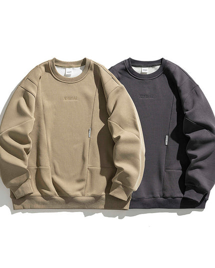Men's Vintage Embroidery Fleece-lined Crew Neck Sweater