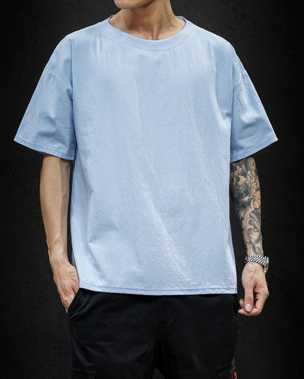 Japanese Large Size Cotton And Linen Solid Color Loose Short Sleeves
