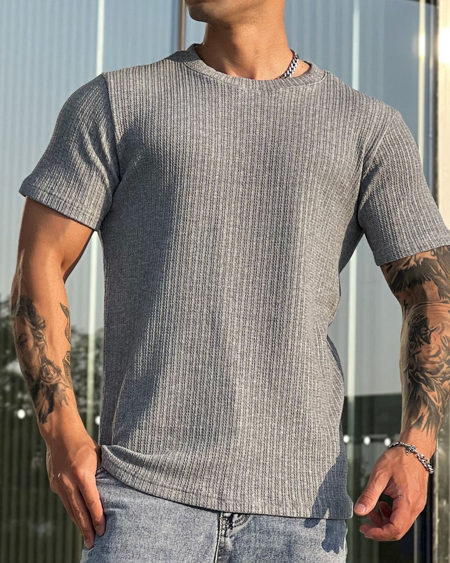 Simplicity All-matching Slim Fit Breathable Stretch Sports Fitness Round Neck Short Sleeve