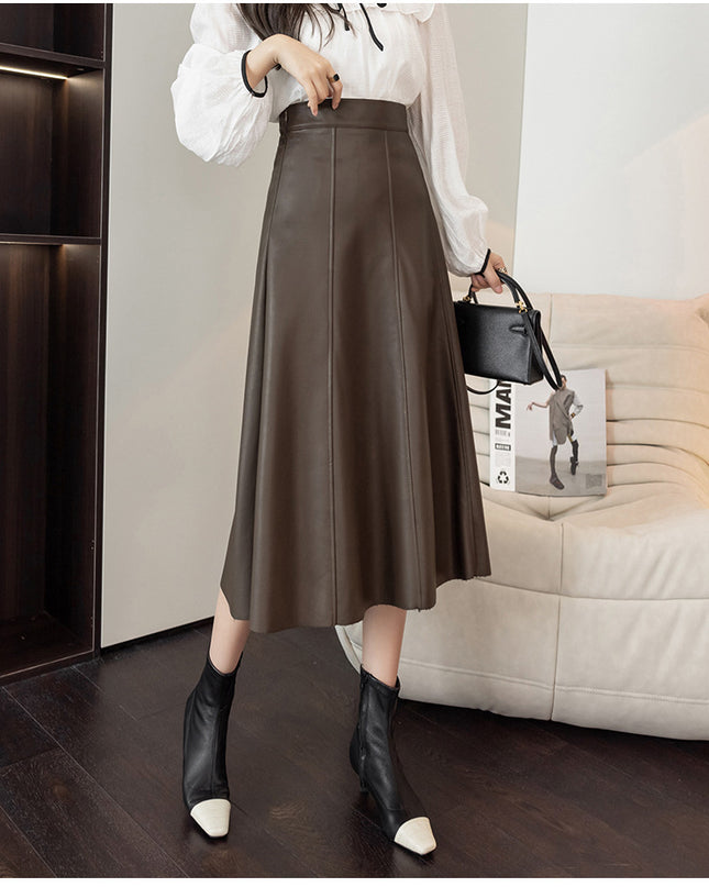 Women's Autumn And Winter High Waist PU Leather Skirt