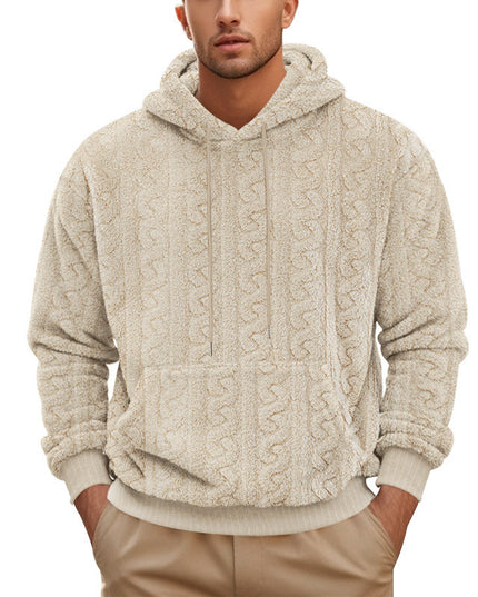 European And American Fall Winter Men Hooded Jacquard Teddy Plush Sports And Leisure Sweater