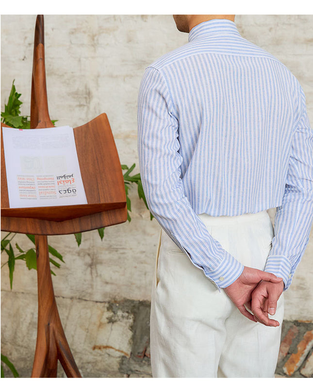 Petty Bourgeoisie Striped Gentry Dress Cotton Linen Long Sleeved Shirt