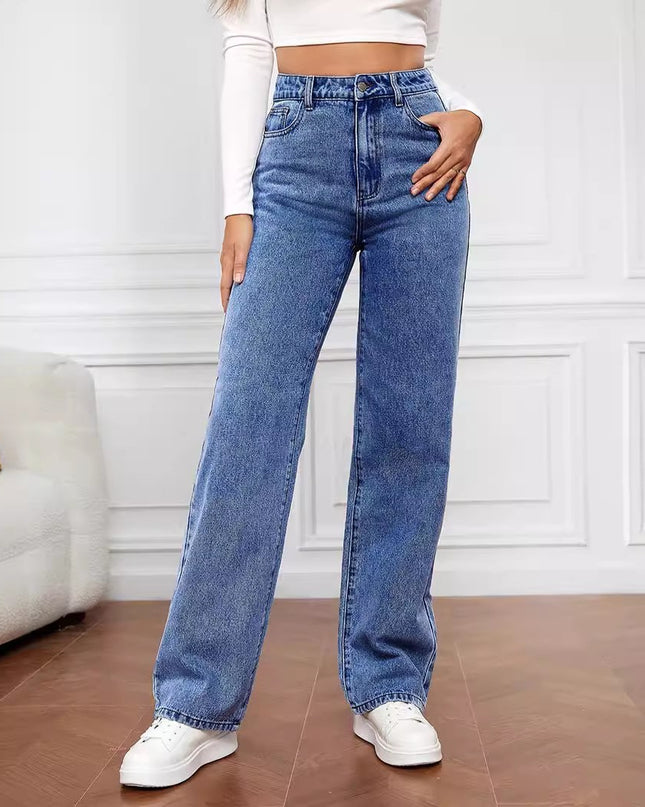Washed Fashion Straight Jeans Women's Mid Waist