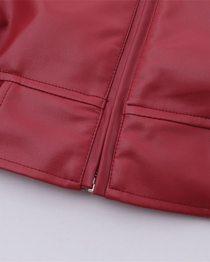 Embroidery Color Stitching Stand-collar PU Leather Coat Men
