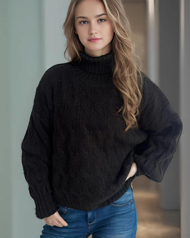 Turtleneck Solid Color Commute Loose Pullover