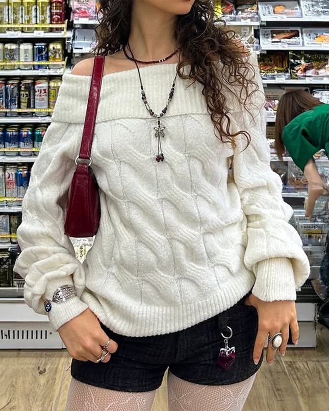 Simple Fashion Shoulder-baring Sweater Woolen For Women