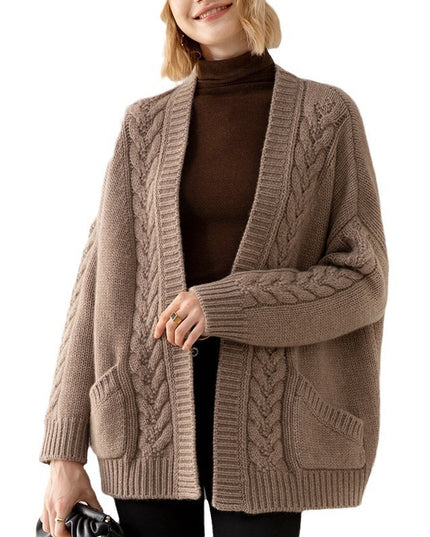 V-neck Temperament Knitted Loose Twist Mid-length Sweater