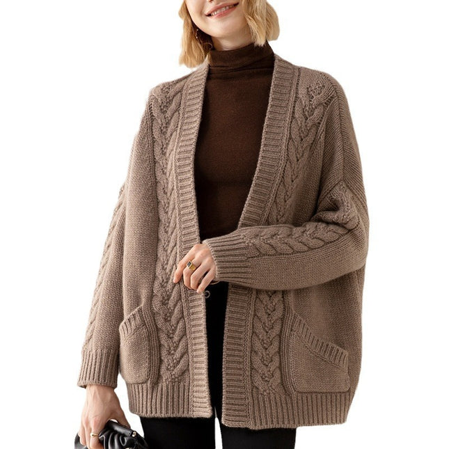 V-neck Temperament Knitted Loose Twist Mid-length Sweater