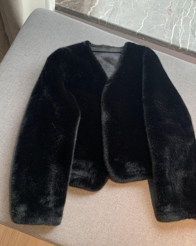 Women's Short Solid Color Eco-friendly Fur Jacket