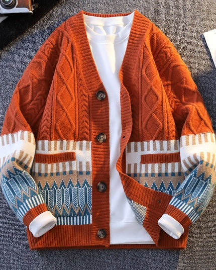 Knitwear All-match Loose Contrast Color Warm Coat