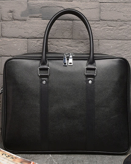 Men’s Real Leather Handbag | Double Zipper Cattlehide, 14-Inch Laptop Compatible