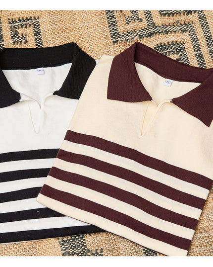 Lapel Lyocell Short Sleeve Fashion Breathable Stripes Polo Shirt