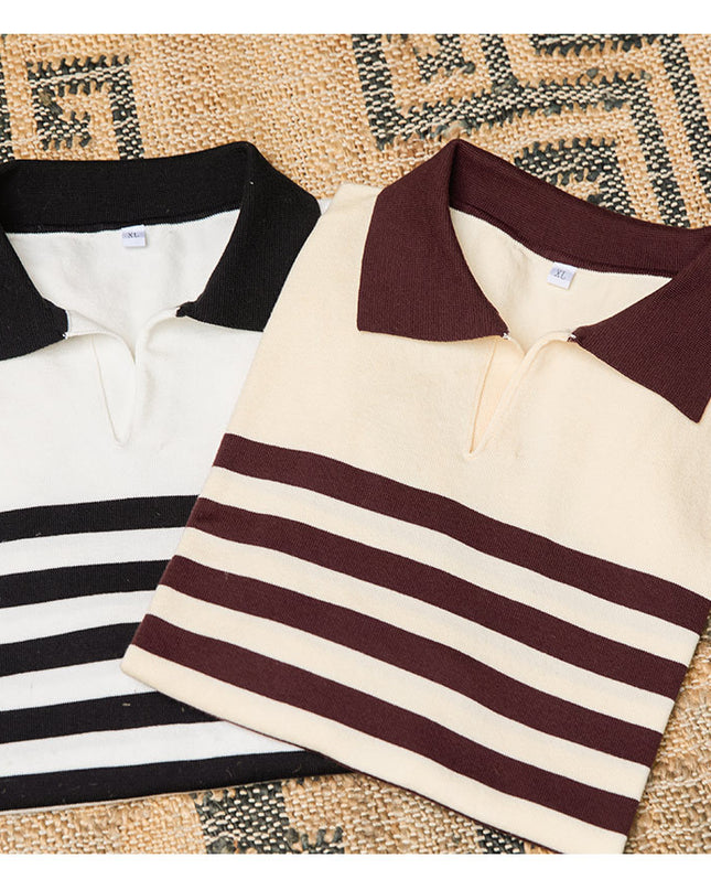 Lapel Lyocell Short Sleeve Fashion Breathable Stripes Polo Shirt