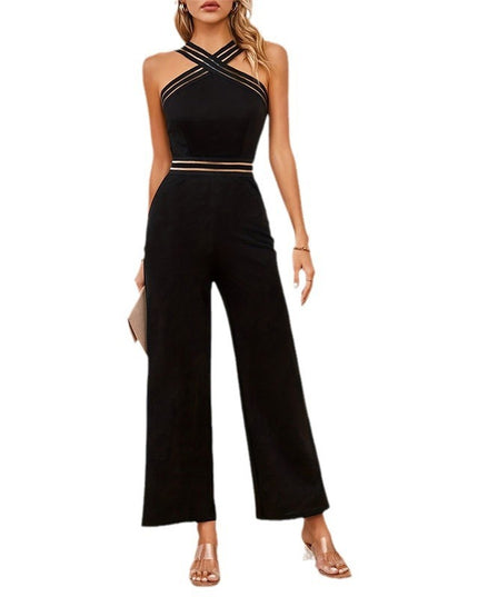 Graceful And Fashionable Bodysuit Women's See-through High Waist Stretch Knitted Backless Halter Sleeveless Jumpsuit