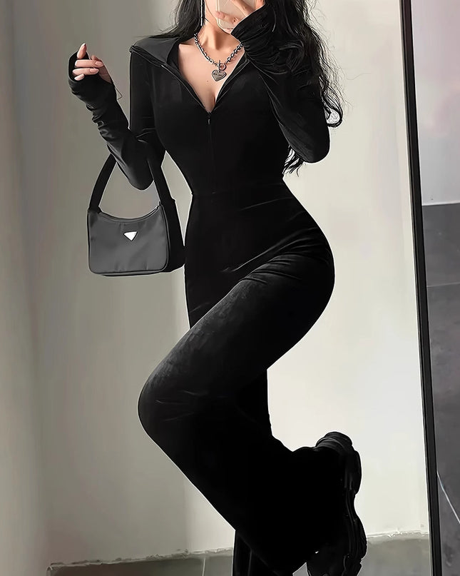 Velvet Slim Fit Hood Jumpsuit