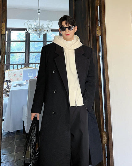 Double Breasted Temperament Woolen Coat Two Colors