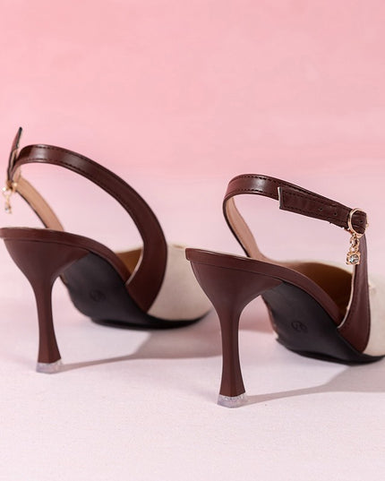 Colorblock All-matching Women's Toe Cap Rear Empty Pointed Stiletto Sandals