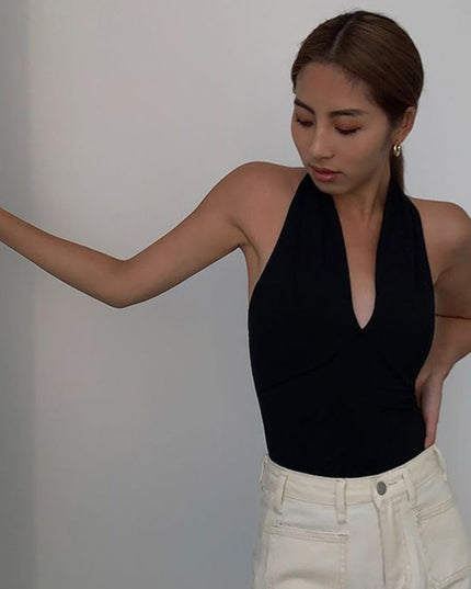 Advanced Sense Black V-neck Halterneck Vest