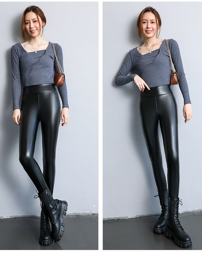 Fleece-lined Thick Leggings Tight Leather Pants