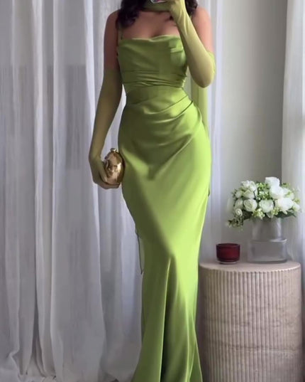 Elegant Pleated Suspender Maxi Dress