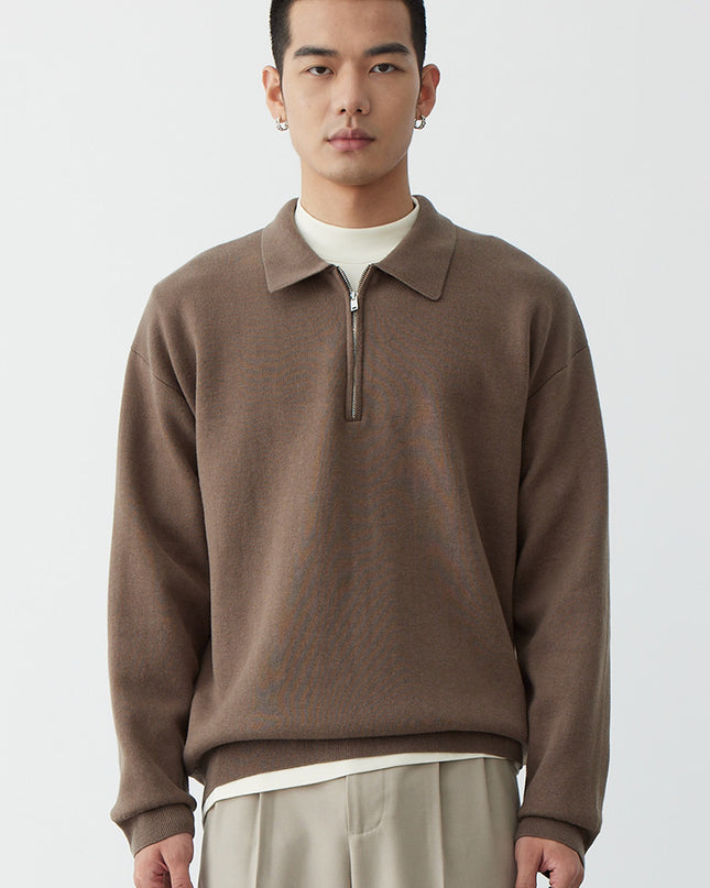 Korean Style Niche Casual Polo Collar Knitwear Sweater For Men