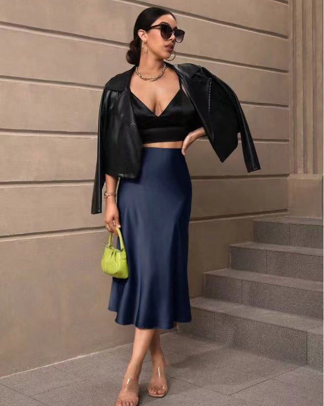 European And American Elegant Style A- Line Satin Skirt