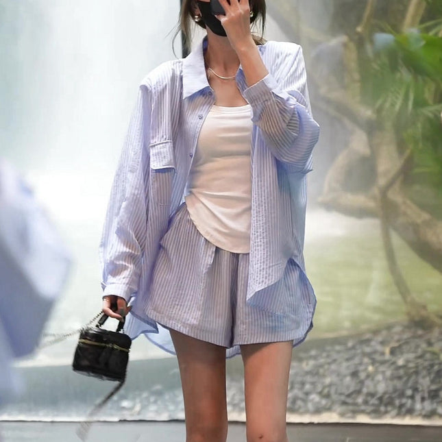 Western Style Striped Sun Protection Shirt Two-piece Suit