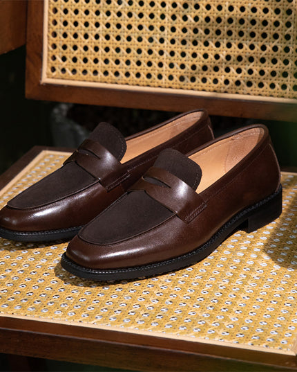 Square Toe Men's Fashion Leather Color Block Casual Shoes