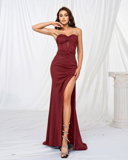 Elegant Chest-wrapped Off-neck Long Large Hem Evening Dress