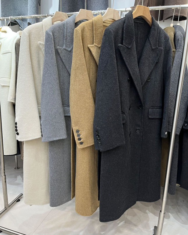 Double-breasted Shoulder Double-sided Wool Overcoat