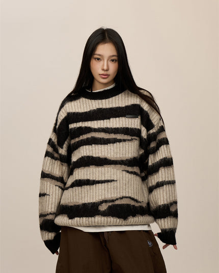 Striped Contrast Color Haima Wool Sweater For Women