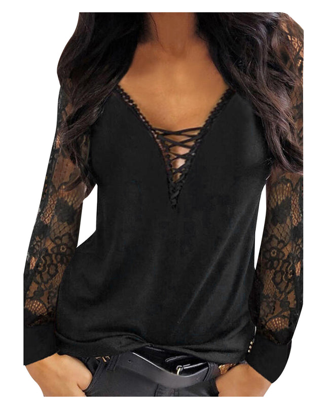 Commuter Pullover V-neck Ribbon Lace Women's Base Shirt