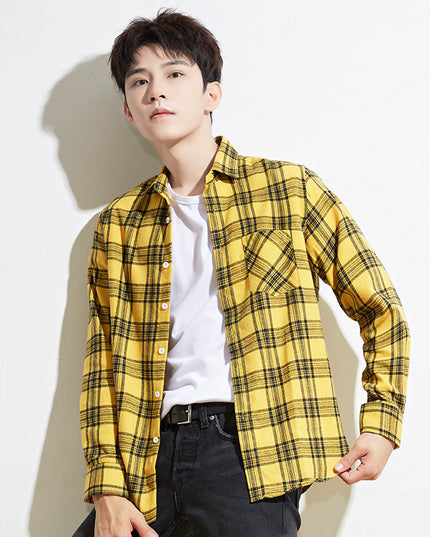 Men Casual Plaid Long Sleeved Shirt