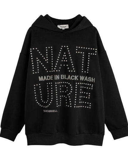Hot Drilling Letter Loose Sweatshirt Men's European And American