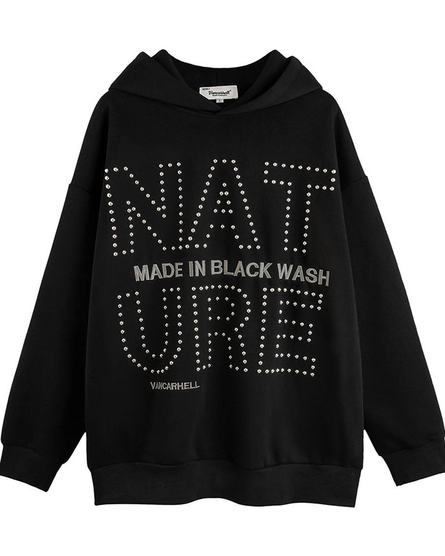 Hot Drilling Letter Loose Sweatshirt Men's European And American