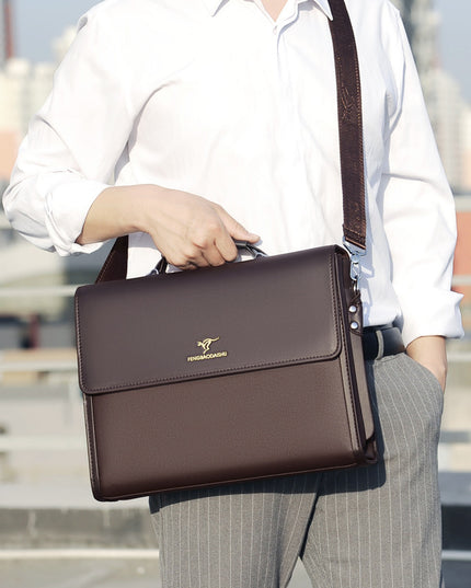Men's Horizontal Leather Portable Briefcase