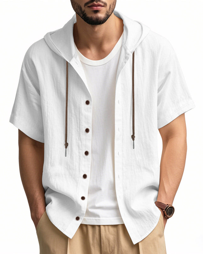Loose Hooded Short-sleeved Shirt For Men