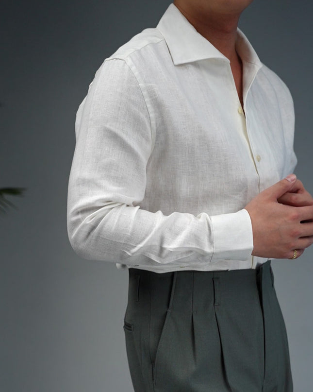 Linen One-piece Collar Business Casual Men's Breathable Long Sleeves Shirt