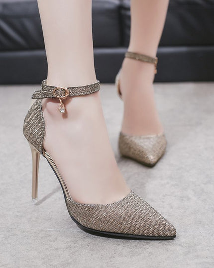 Sandals Women Beaded Buckle Pointed Heel