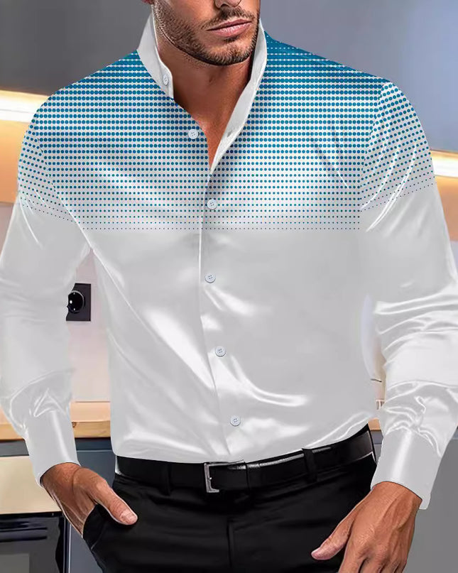 Four-sided Stretch Dotted Prints Daily Casual Stand Collar Long-sleeved Shirt