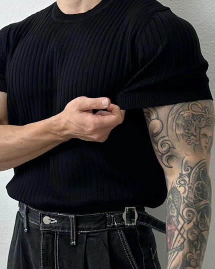 Solid Color Printing Knitted Half Sleeve Top