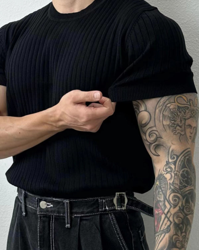 Solid Color Printing Knitted Half Sleeve Top