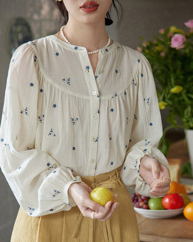 Women's Niche Loose Embroidered Floral Shirt