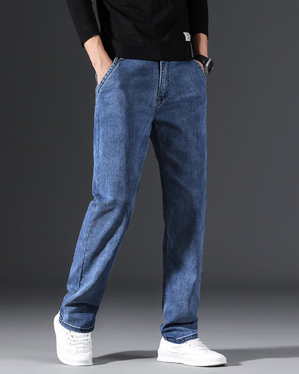 Men's Business Casual High Waist Stretch Jeans Simple Fashion Straight Loose Jeans