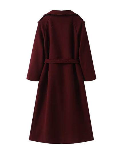 Loose Temperament Double Breasted Length And Width Woolen Coat